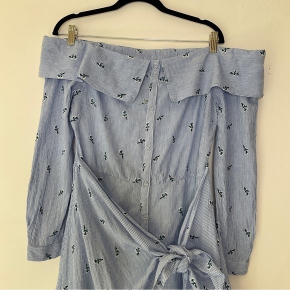 House of Harlow 1960 REVOLVE Nolita Off Shoulder Wrap Midi Dress Pinstripe - Picture 7 of 16